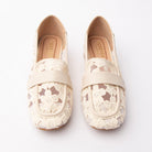 Beige lace loafers for women with a cushioned footbed
