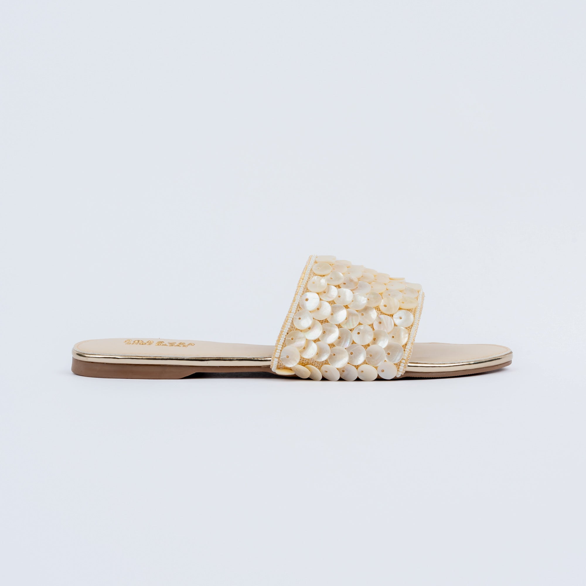 Gold floral embellished flats for women – Forever Shoe Bazar