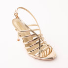 Gold sandals for women, three-quarter view