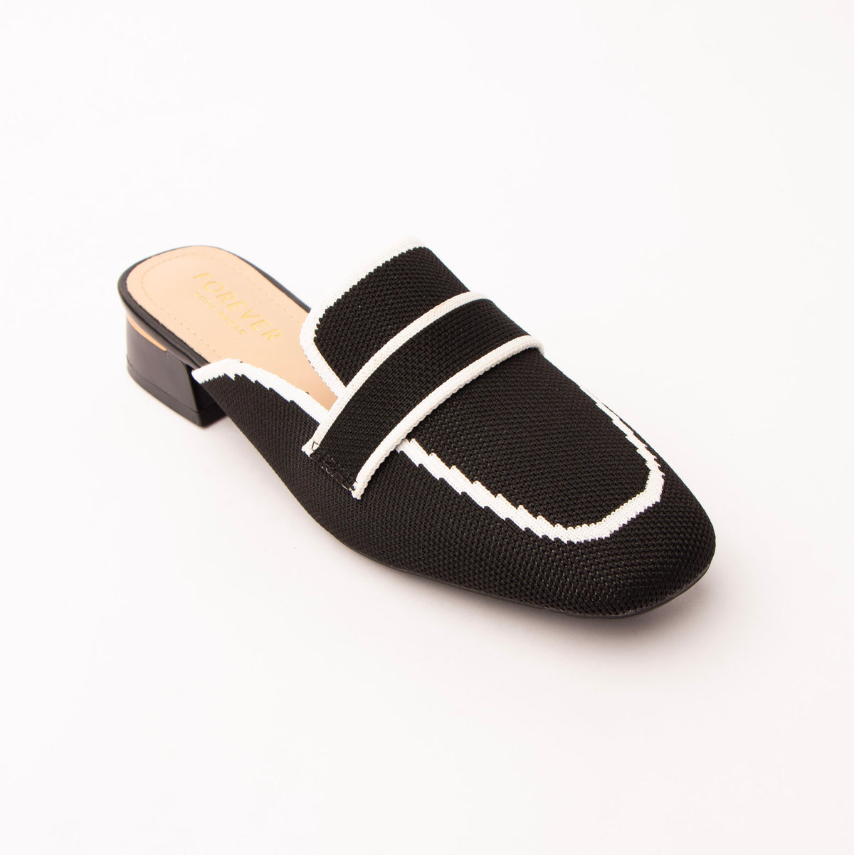 Black knit loafer mules styled for casual wear