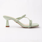 Green mules for women, side view