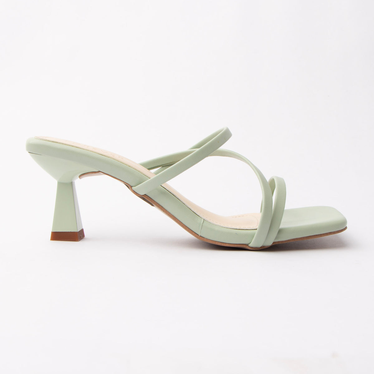 Green mules for women, side view