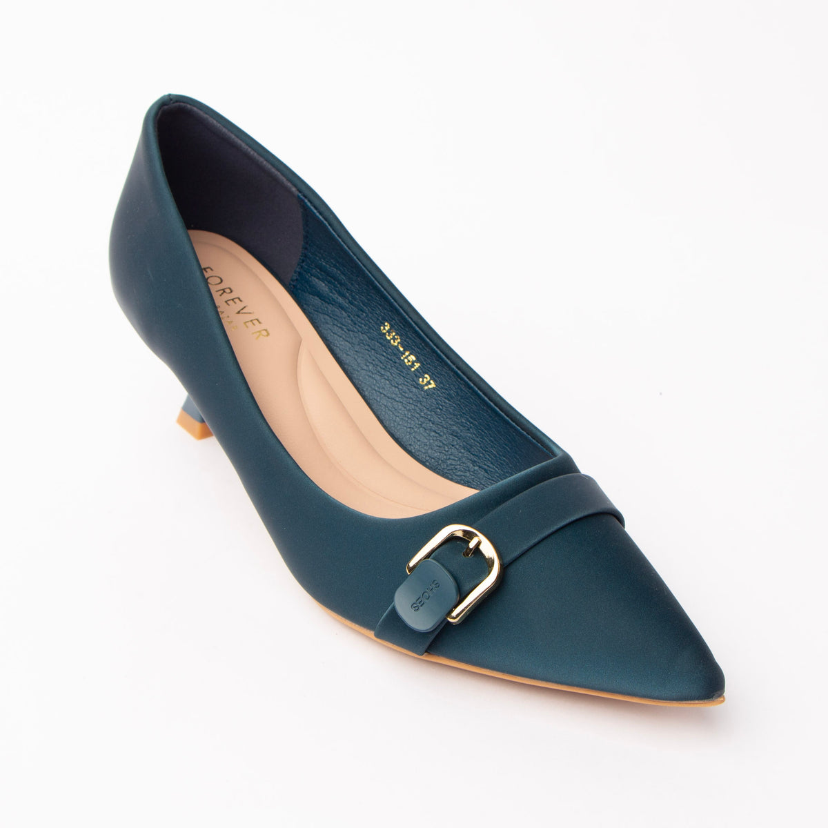 Blue buckle kitten heels for women - Forever Shoe Bazar