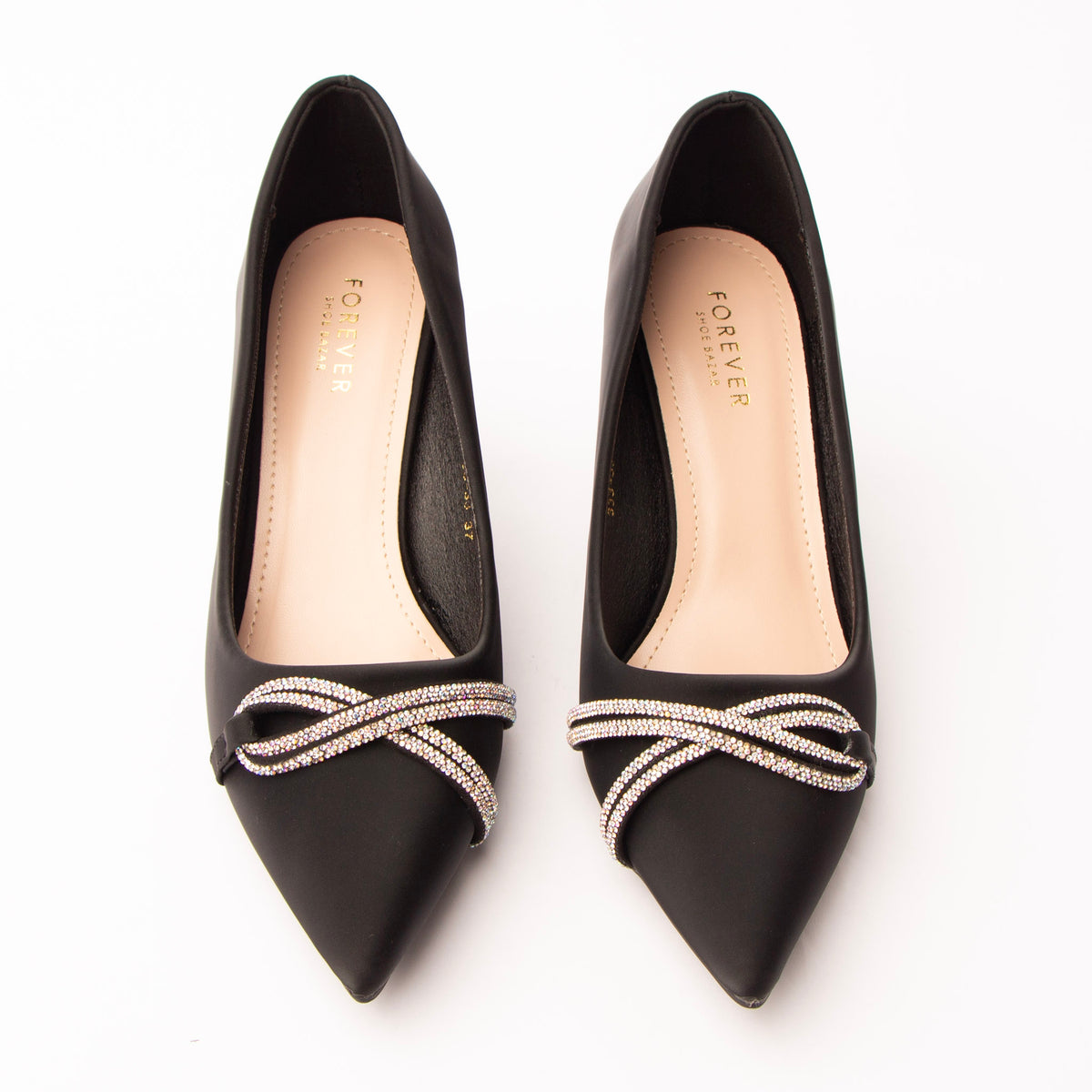 Black crystal court shoes for women – Forever Shoe Bazar