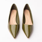 Green pointed court shoes styled for everyday wear