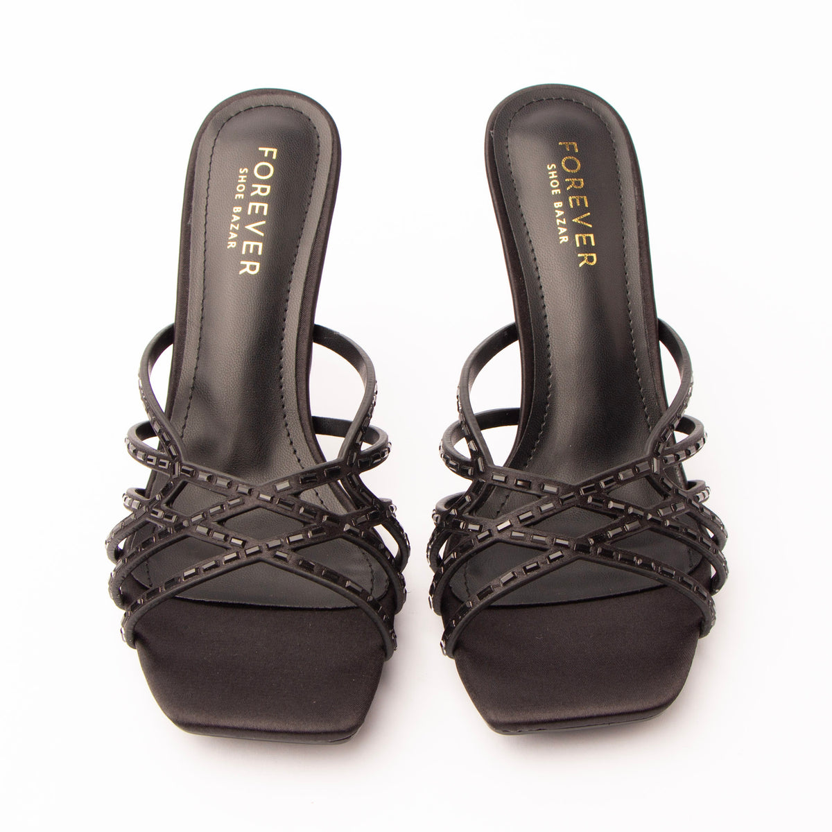 Black mules for women, both shoes from the front