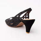 Black embellished slingback pumps for women with cushioned footbed, side view