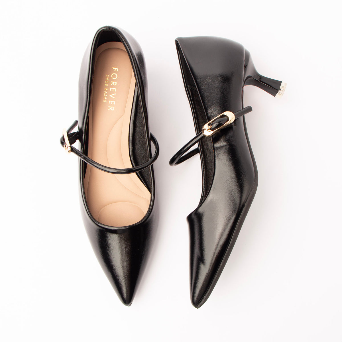 Black mary jane kitten heels for women with a cushioned footbed