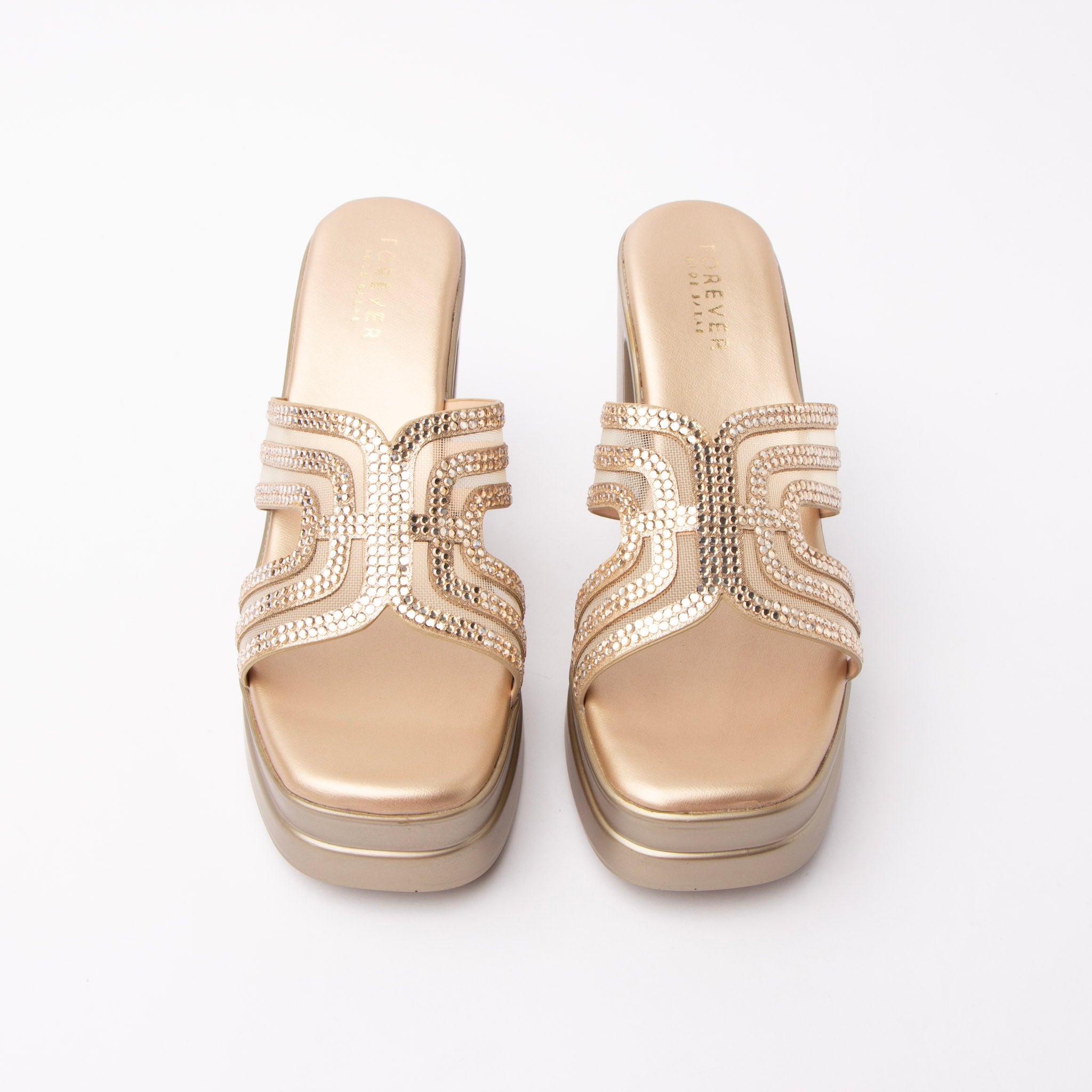 Gold beaded platform mules for women – Forever Shoe Bazar