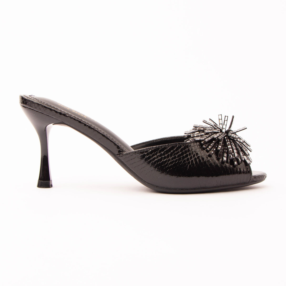 Black mules for women, side view