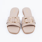 Khaki buckle ballet flats for women, gold ring buckle detail