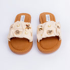 Beige ruched ballet flats for women, textured ruched upper