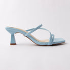 Blue mules for women, three-quarter view