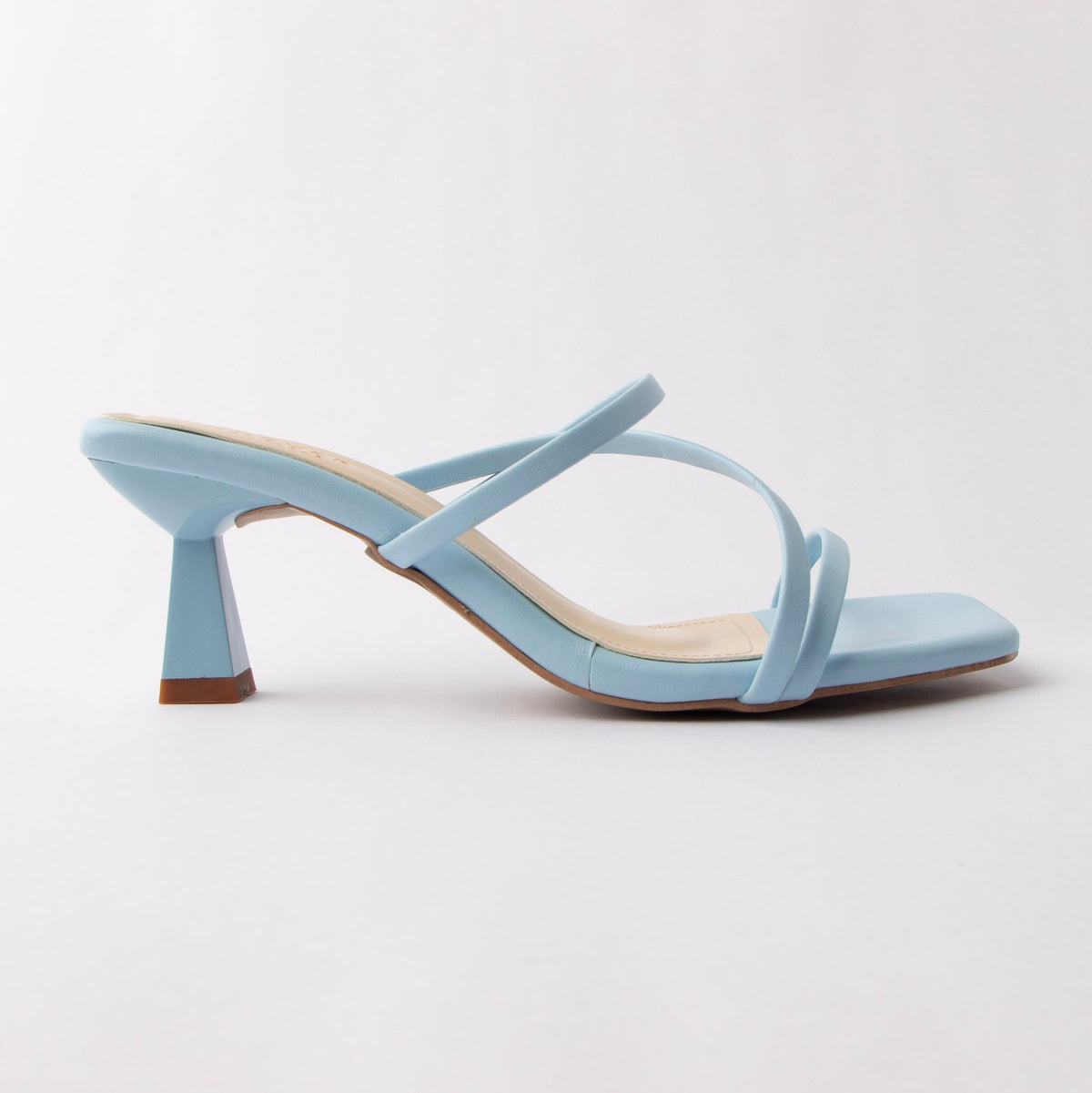 Blue mules for women, three-quarter view