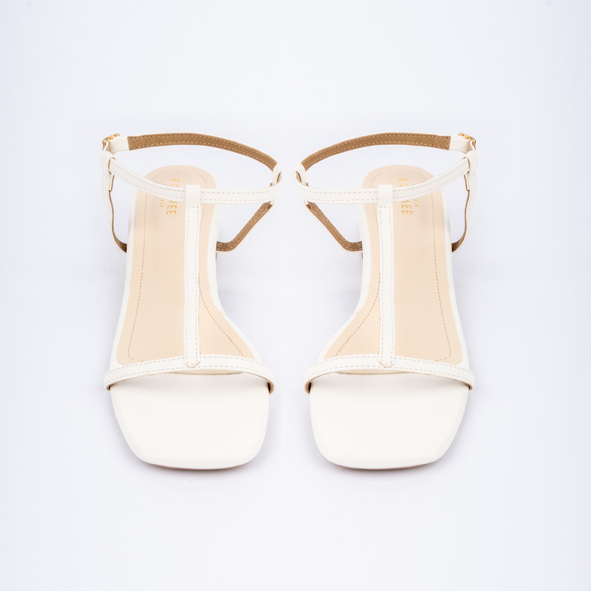 White block heel sandals for women with cushioned footbed, side view