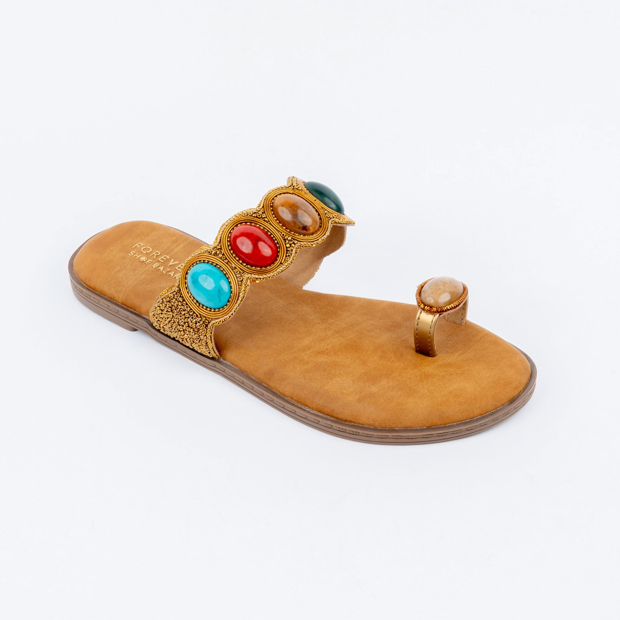 Bronze crystal embellished flats for women, multicolour crystal embellishment