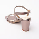 Grey embellished block heel sandals for women with cushioned footbed, side view