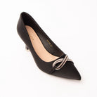 Black crystal court shoes styled for party wear