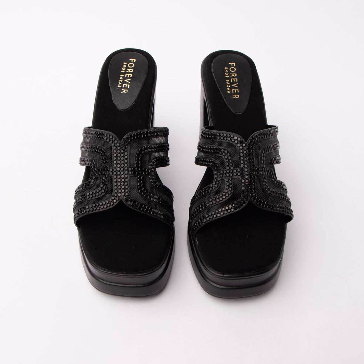 Black beaded platform mules for women – Forever Shoe Bazar