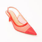Red pumps for women, three-quarter view