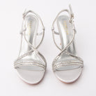 Silver sandals for women, both shoes from the front