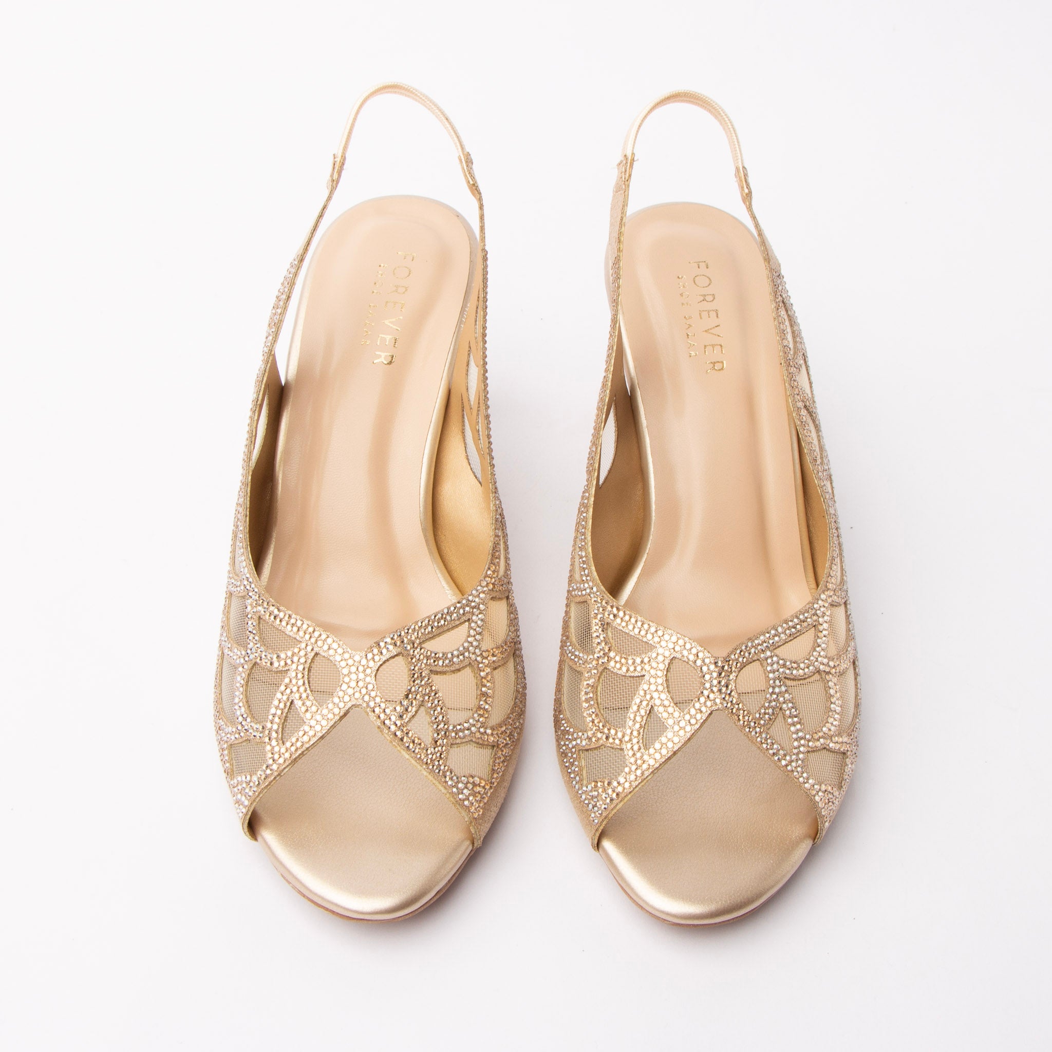 Gold embellished slingback pumps for women – Forever Shoe Bazar