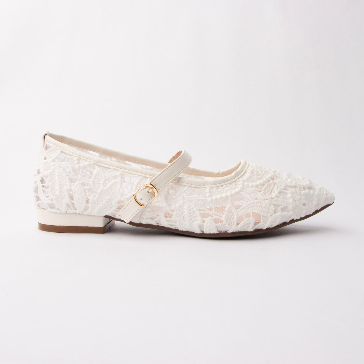 White Mary Janes for women, side view