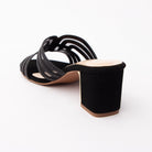 Black block heel mules for women with cushioned footbed, side view