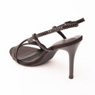 Black sandals for women, back view showing the heel