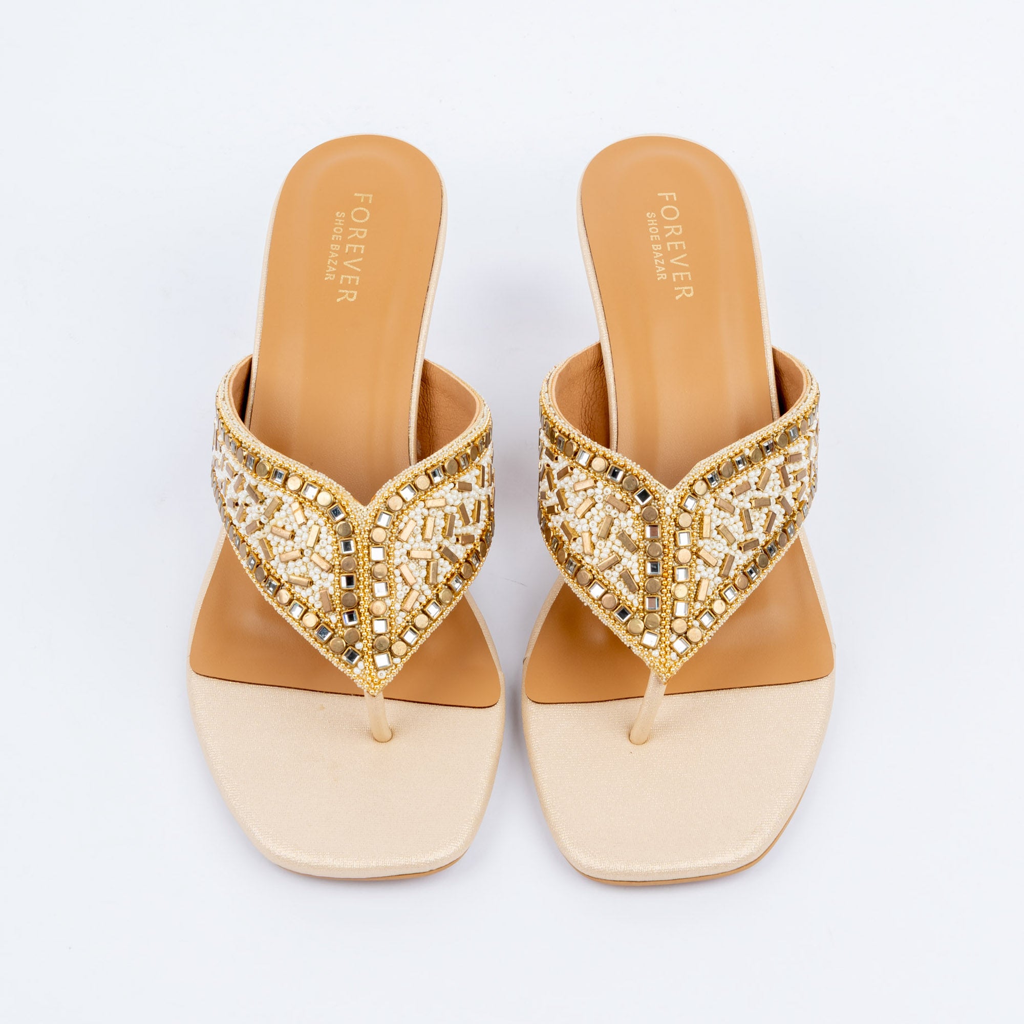 Gold slim heel mules for women – Forever Shoe Bazar