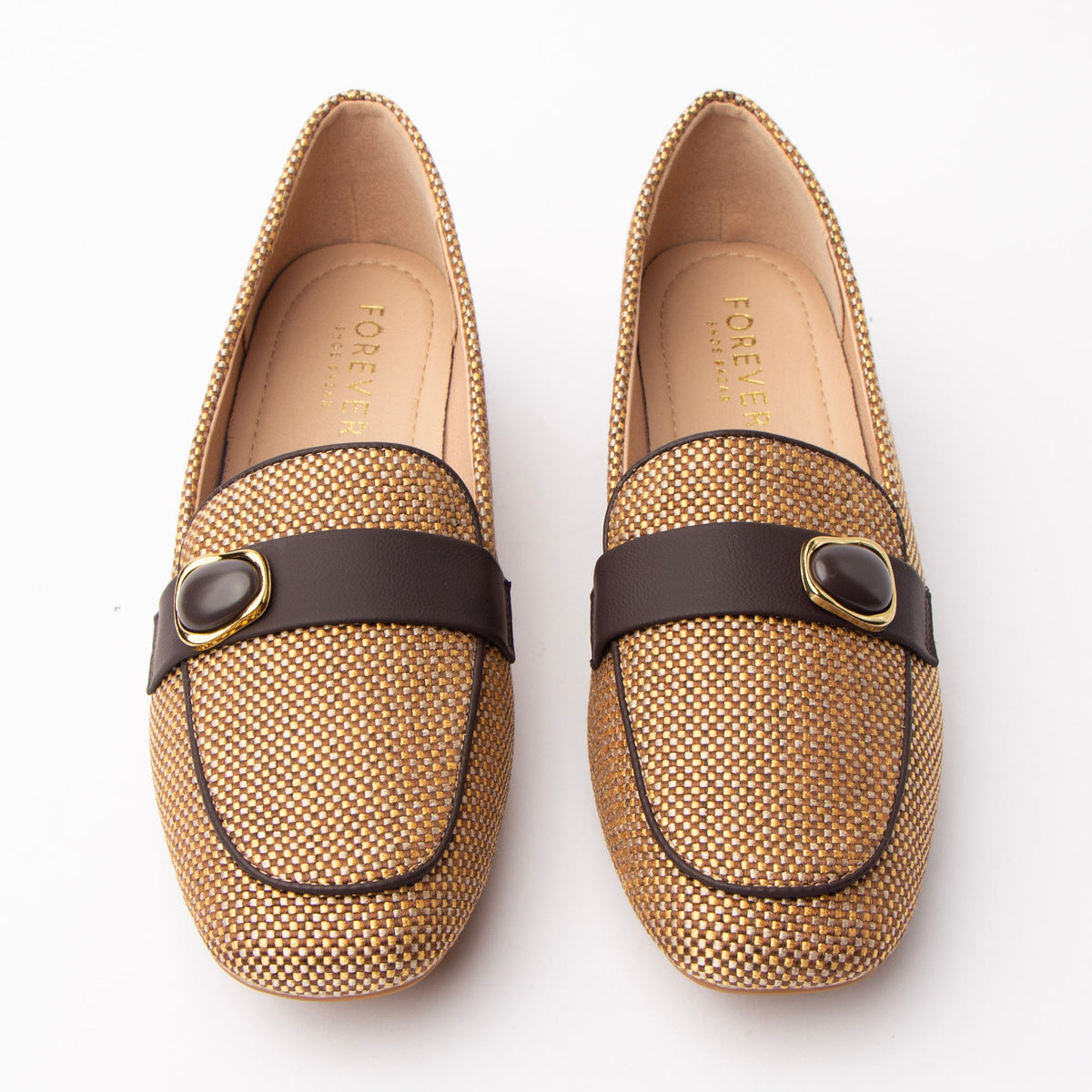 Brown woven loafers styled for everyday wear