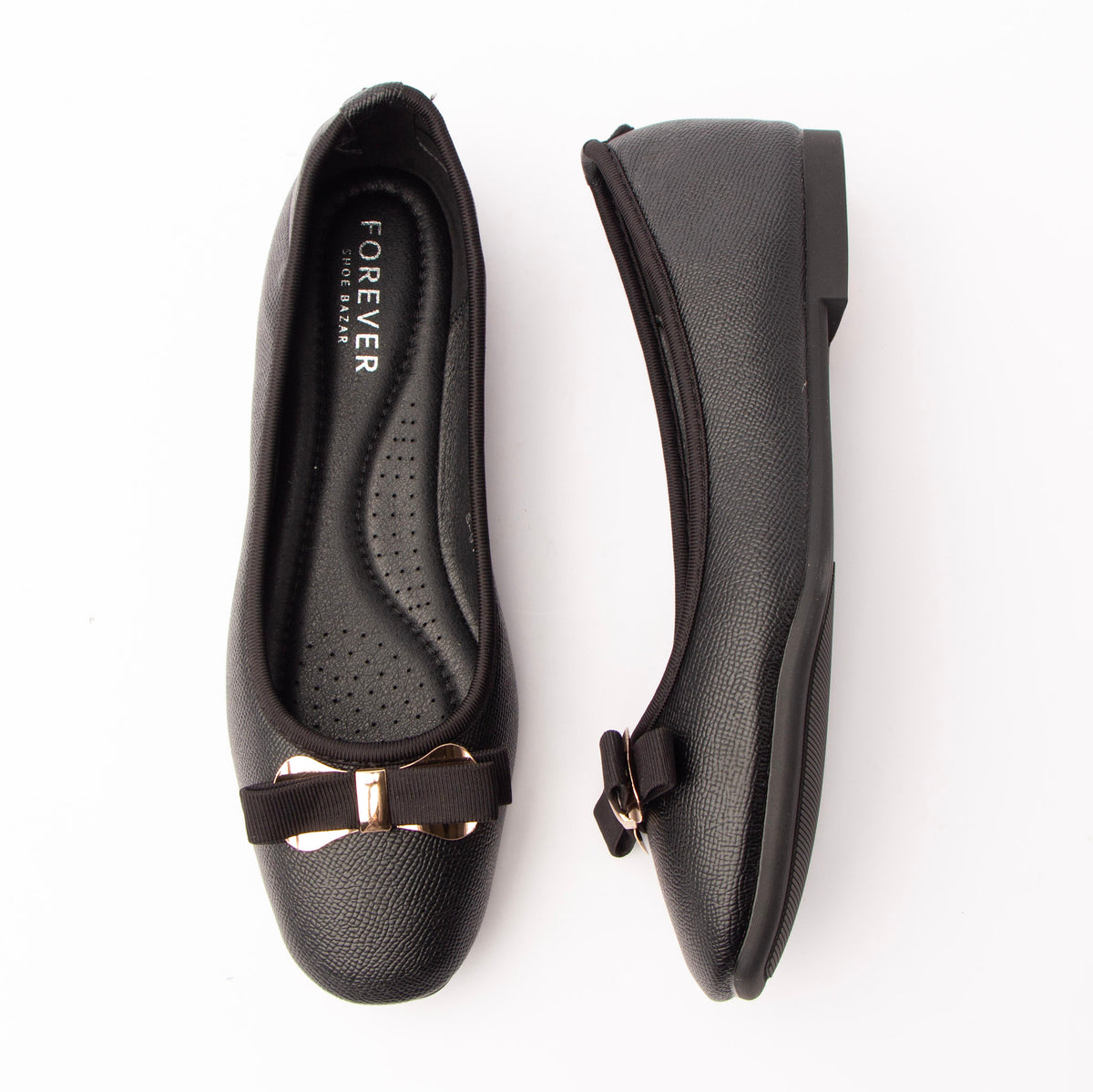 Black bow ballerina flats for women with a cushioned footbed