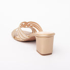 Gold block heel mules for women with cushioned footbed, side view