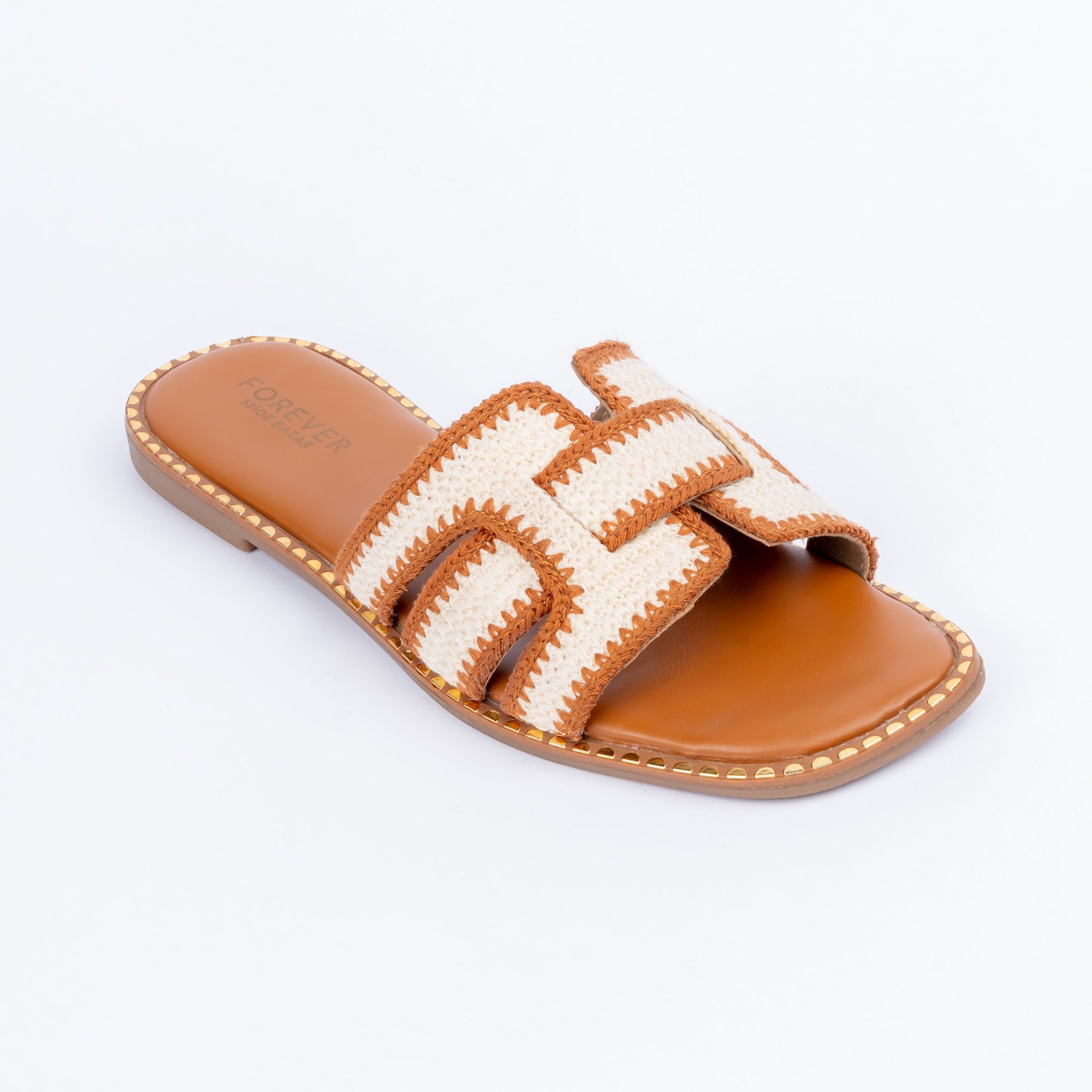 Tan whipstitch ballet flats for women, hand-finished whipstitch trim