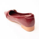 Maroon buckle ballerinas for women, back view showing the heel