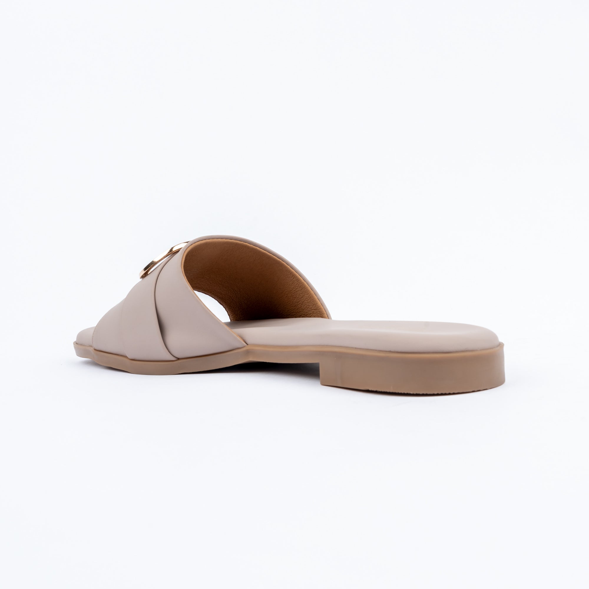 Khaki buckle ballet flats styled for everyday casual wear