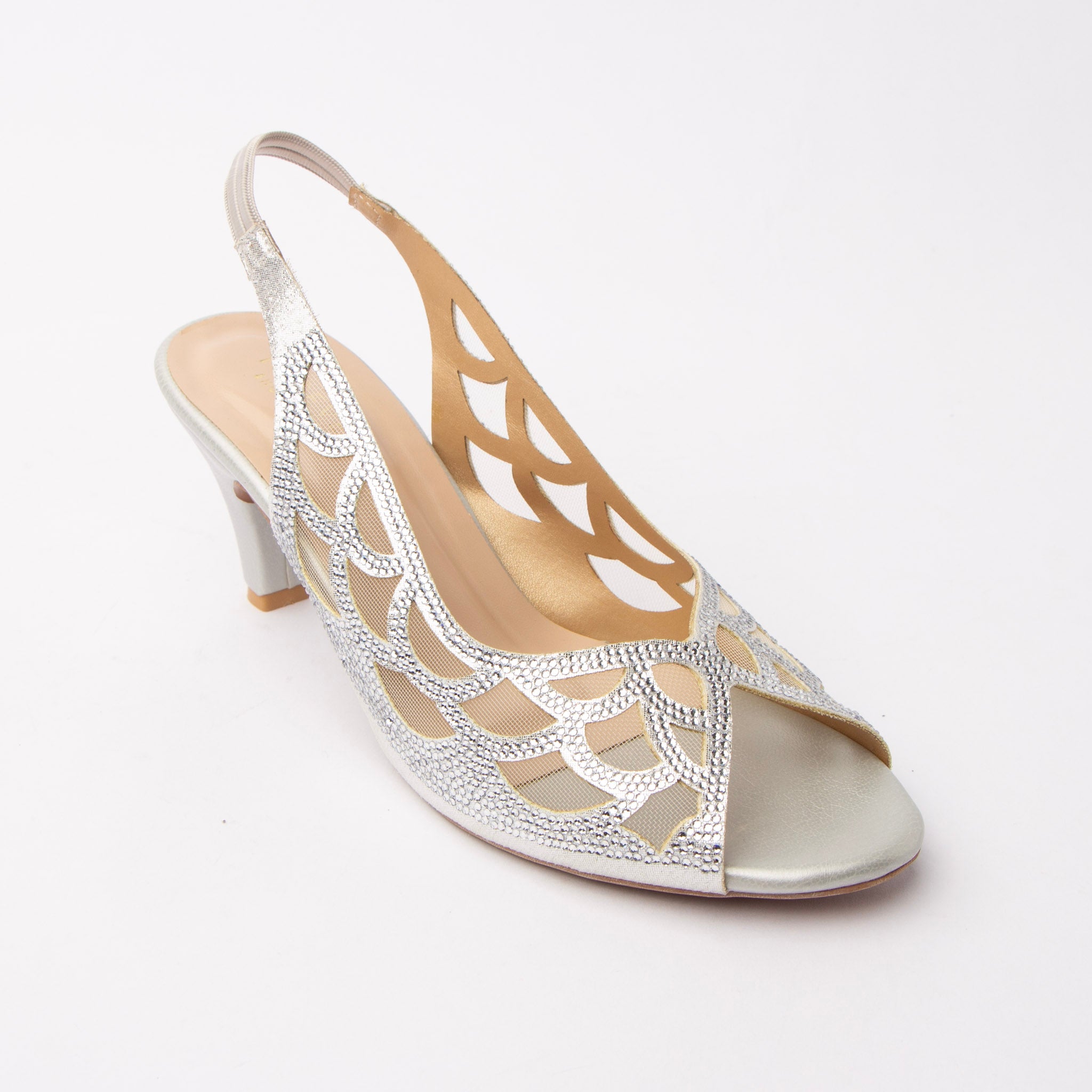 Silver embellished slingback pumps styled for party wear