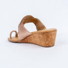 Champagne wedge heel sandals for women with cushioned footbed, side view