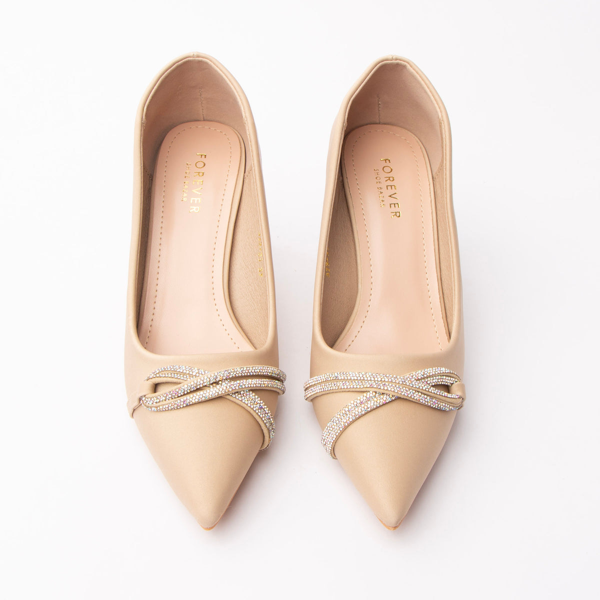 Khaki crystal court shoes for women – Forever Shoe Bazar