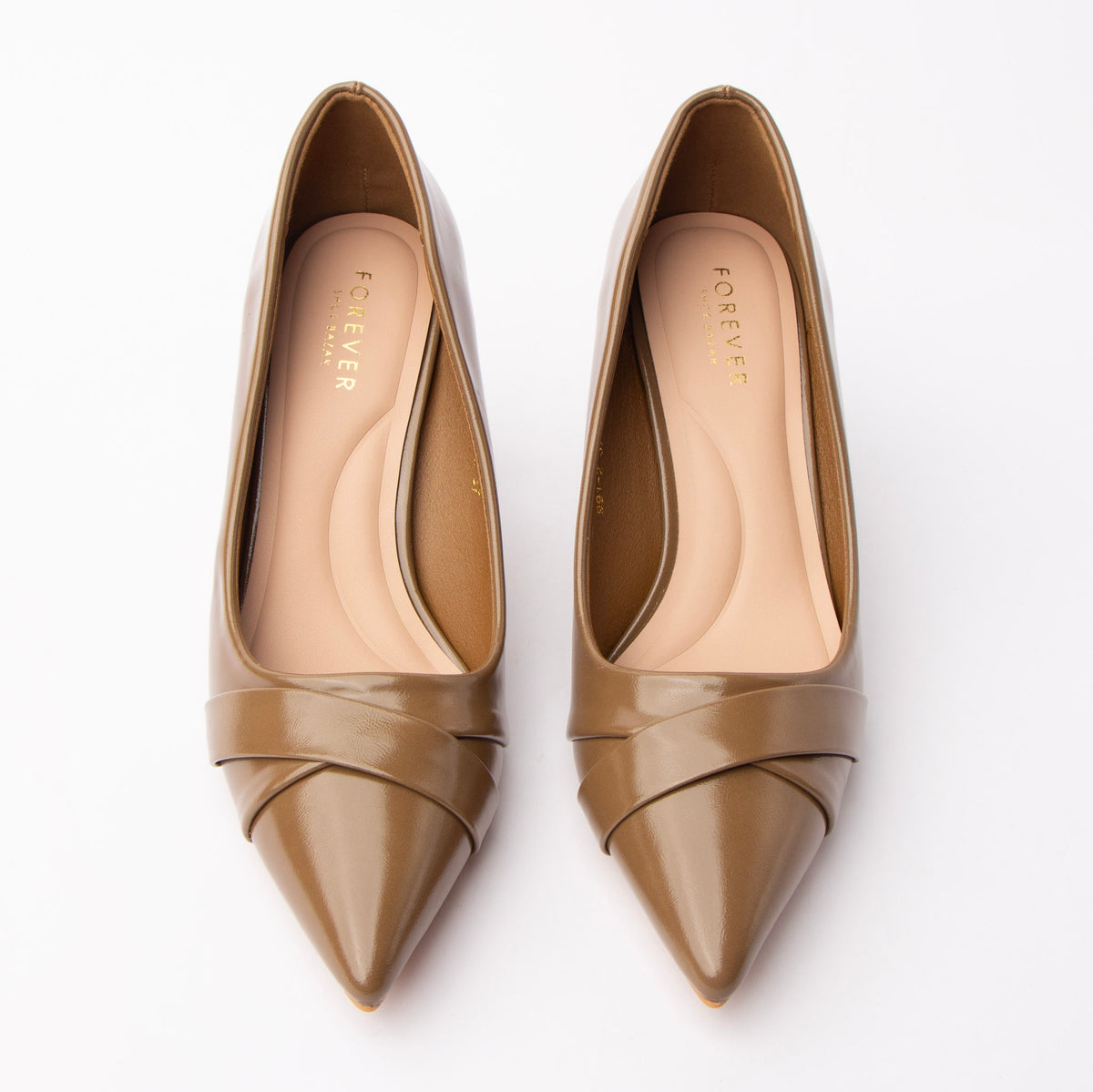 Khaki folded strap pumps styled for everyday wear