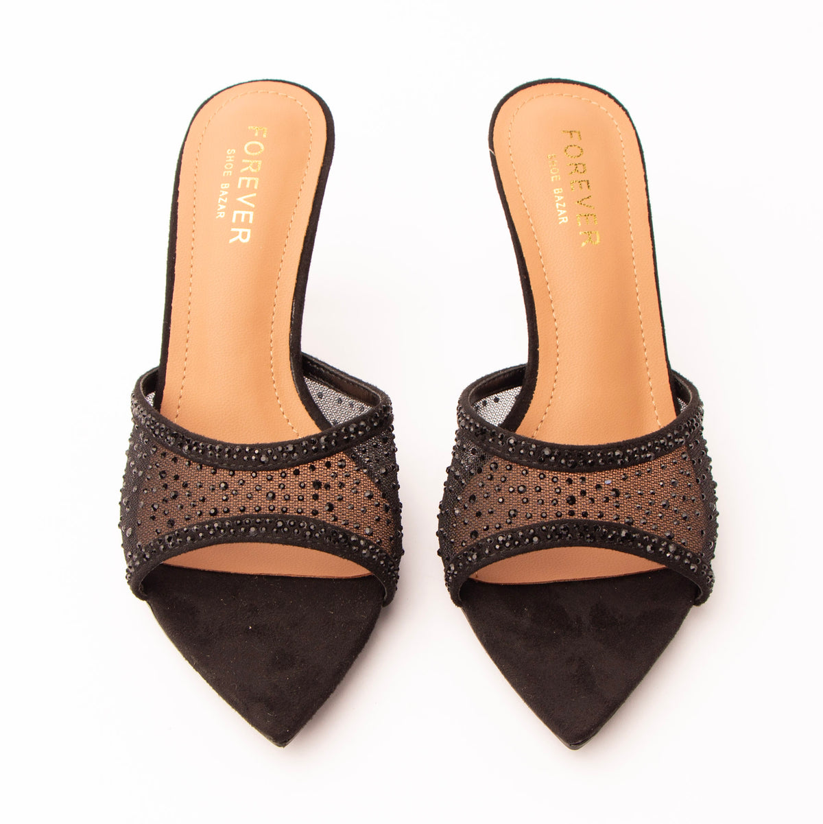 Black mules for women, both shoes from the front