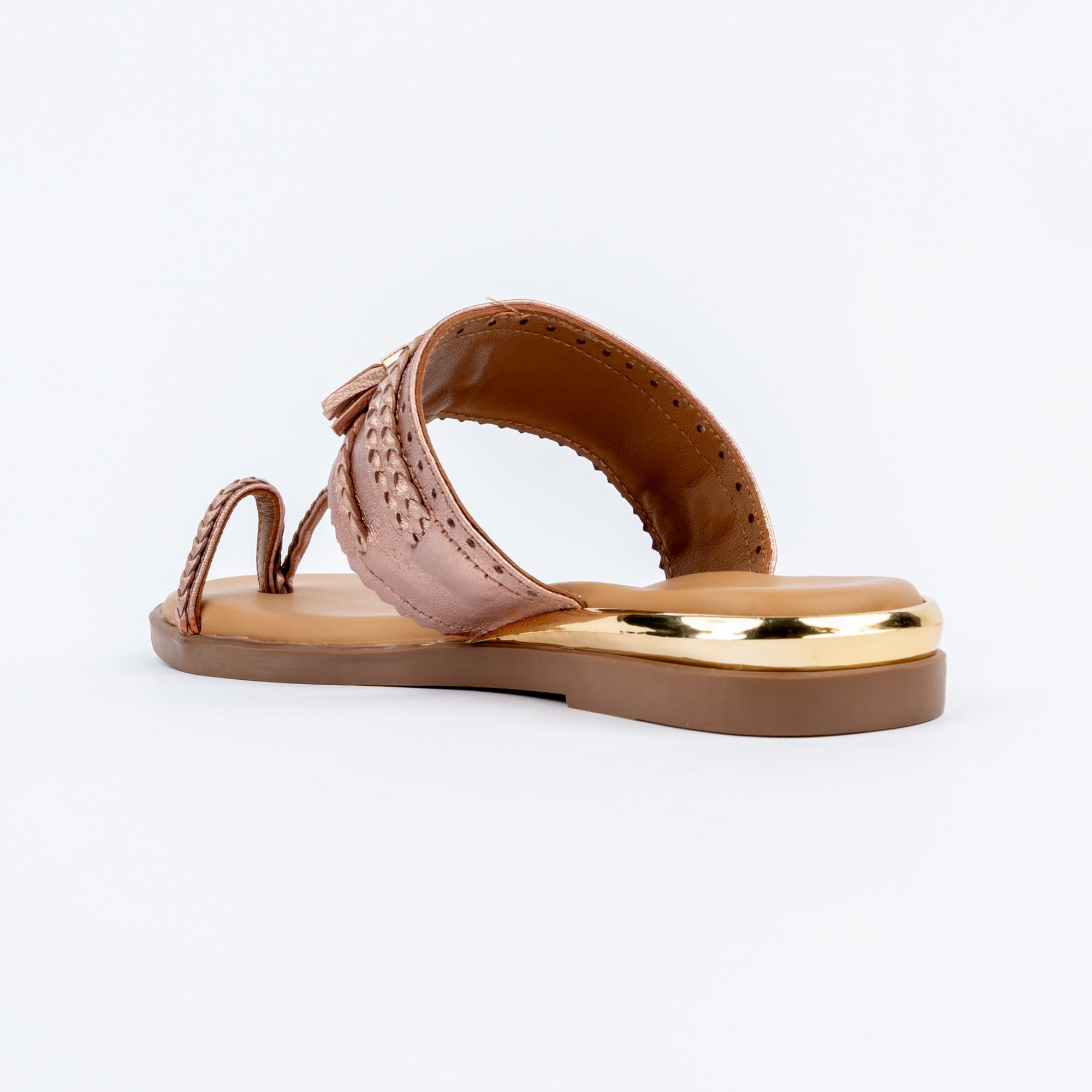 Champagne flats for women with cushioned footbed, side view