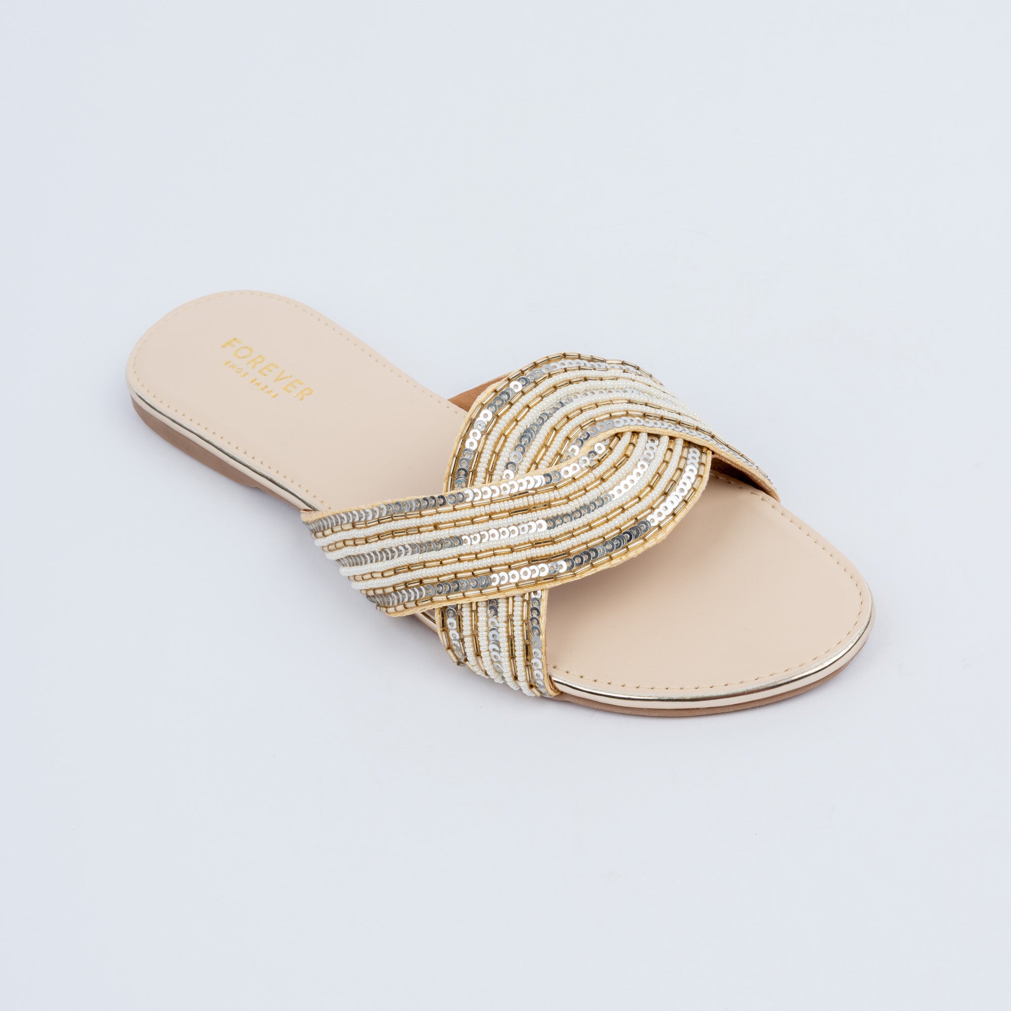 Gold metallic party flats styled for party and festive wear