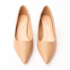 Khaki pointed kitten heels styled for everyday wear