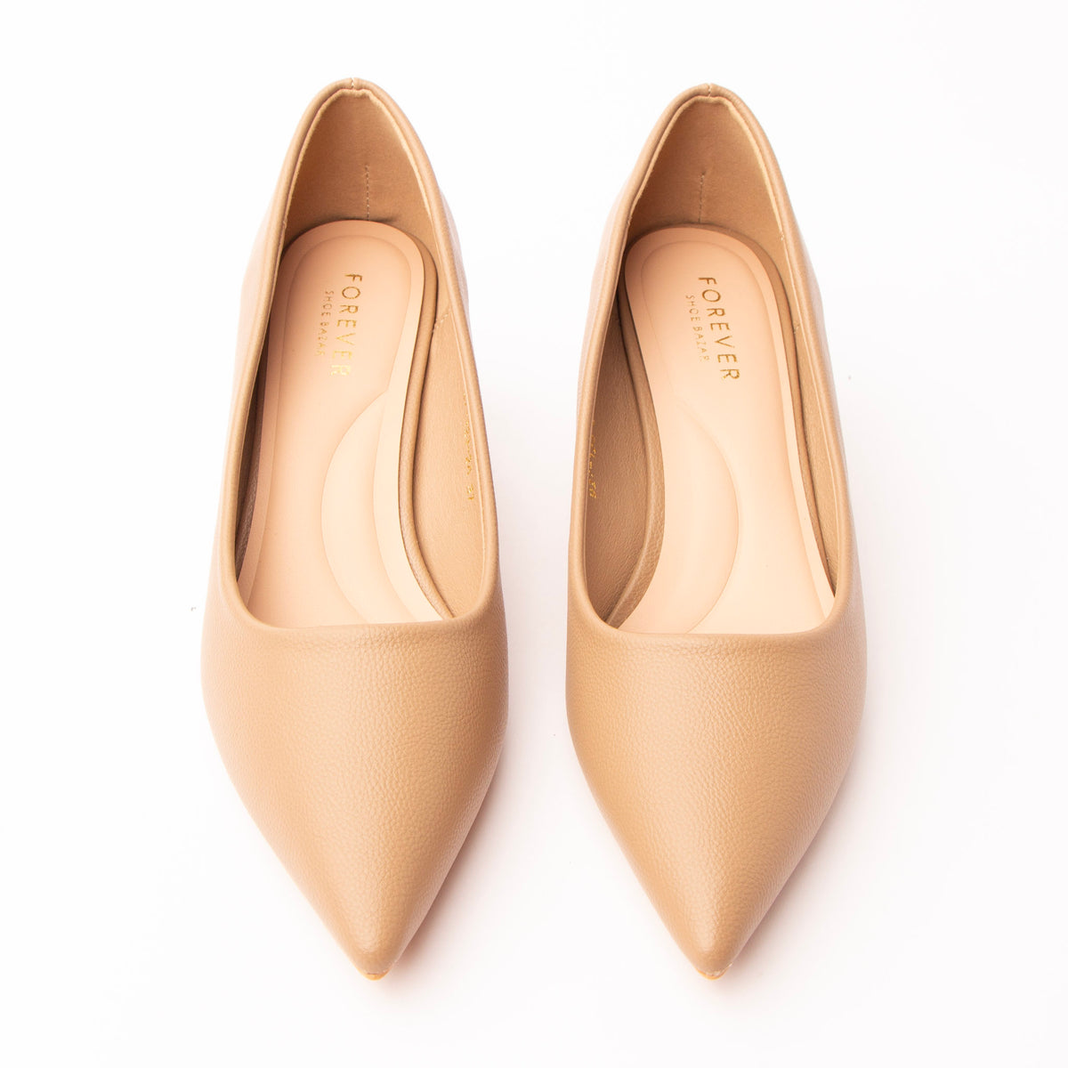 Khaki pointed kitten heels styled for everyday wear