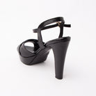 Black snake print platform sandals for women with cushioned footbed, side view