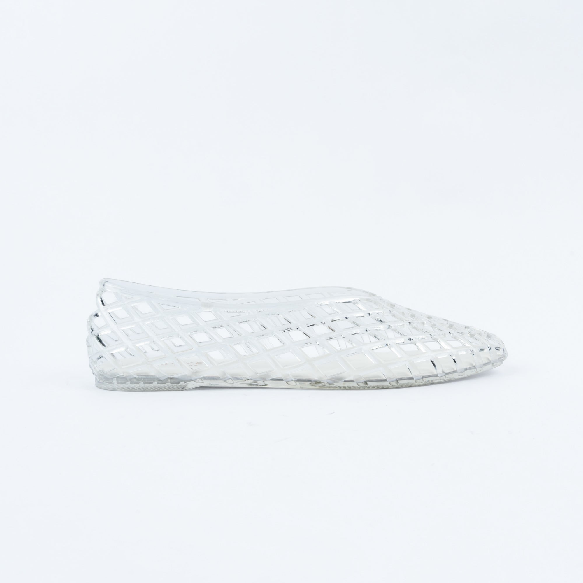 Transparent jelly flats for women with cushioned footbed, side view