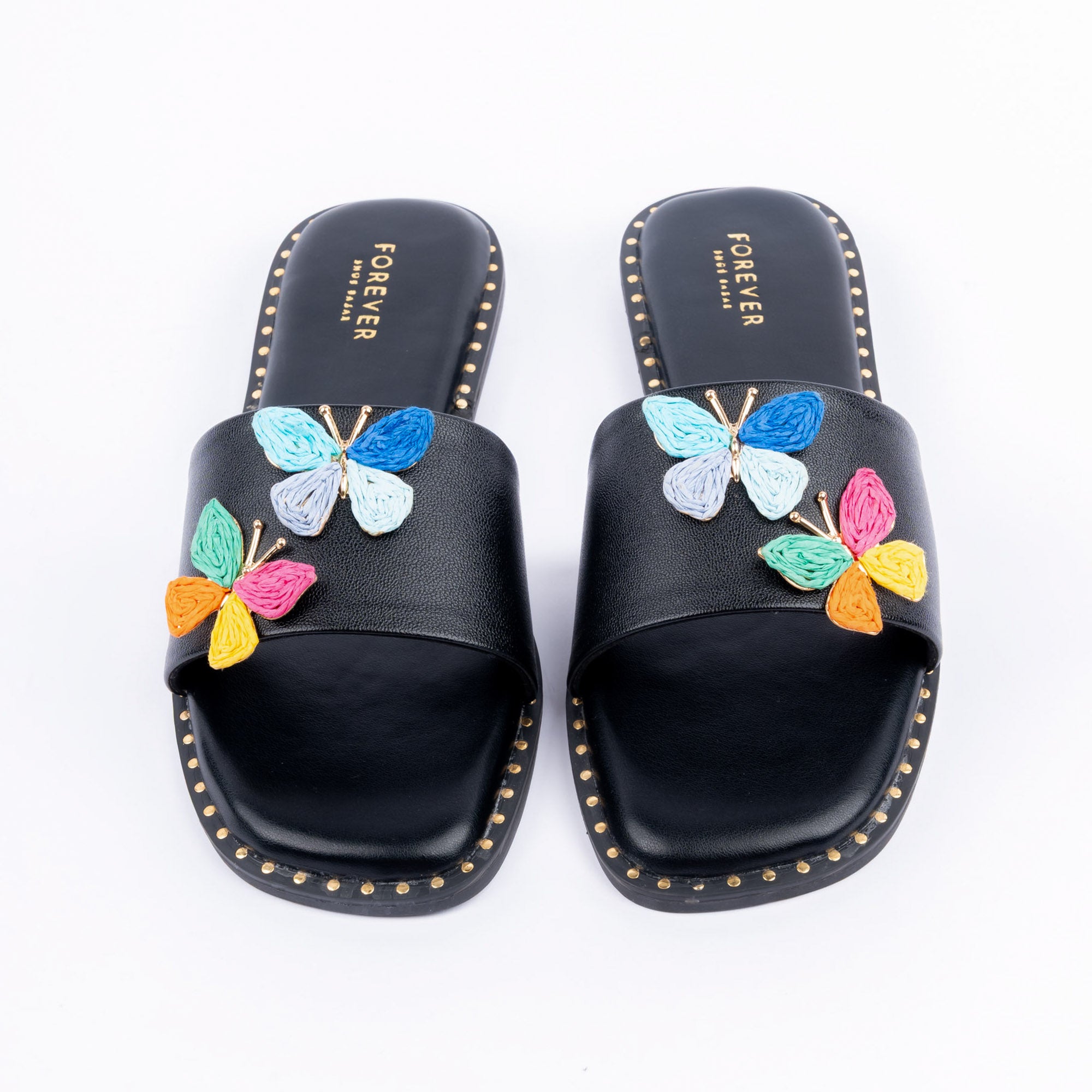 Black butterfly ballet flats for women, 3d butterfly appliqué detailing
