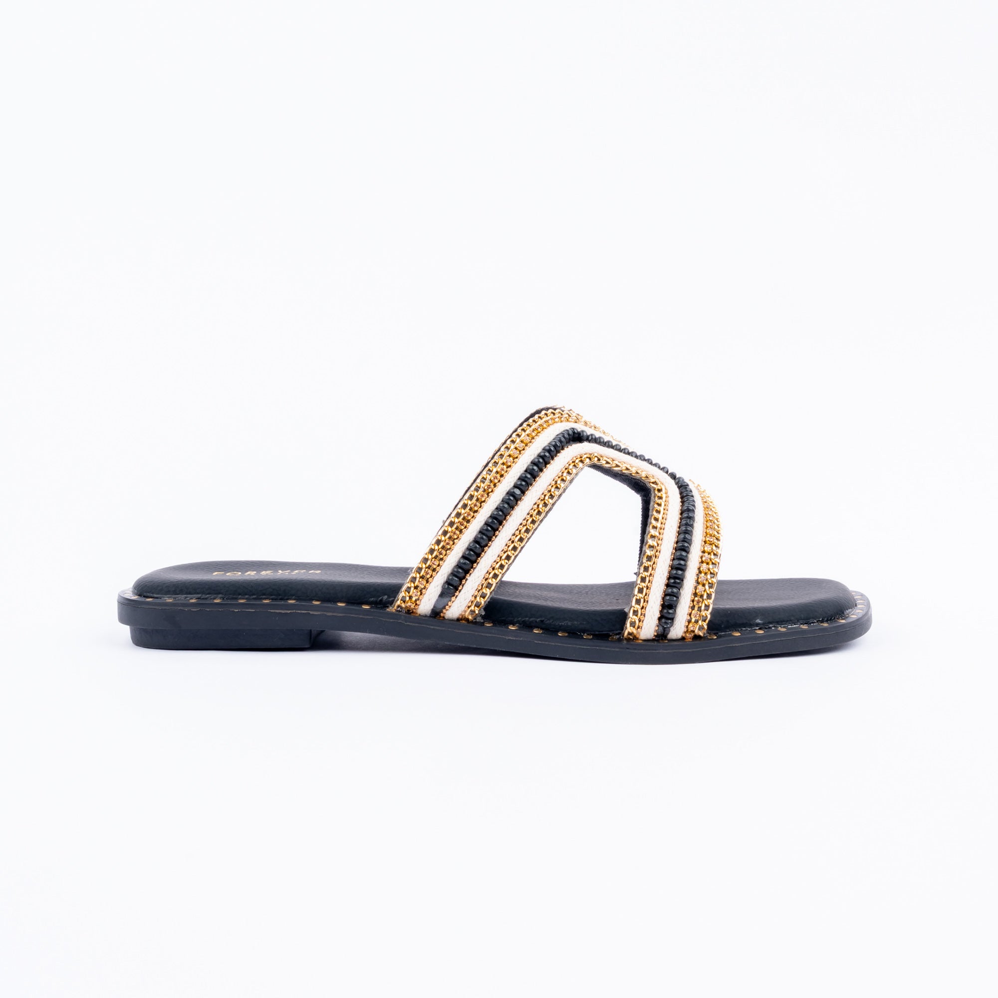 Black flats for women with cushioned footbed, side view