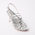 Silver sandals for women, three-quarter view